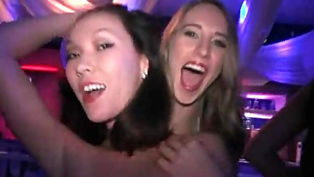 Club sluts in short dresses flash their asses