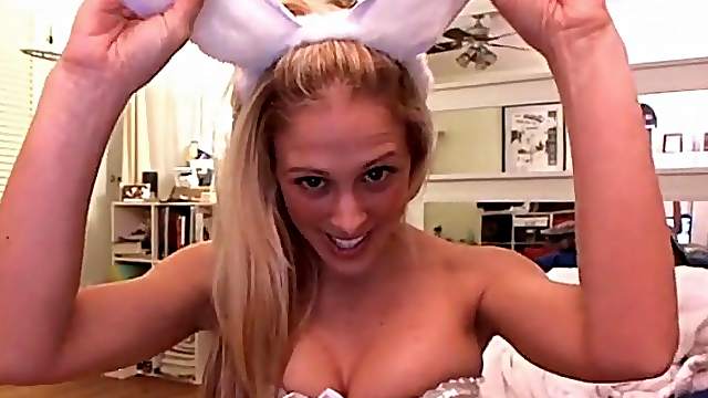 Camgirl models corset and bunny ears