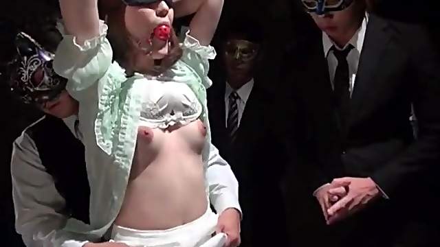 Blindfolded and bound Japanese girl stripped naked