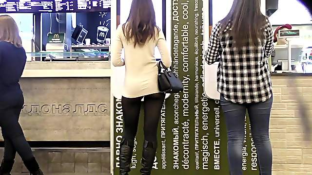 Jeny Smith flashes her seamless pantyhose in public. Spy cam shows her walking in completely see through clothes