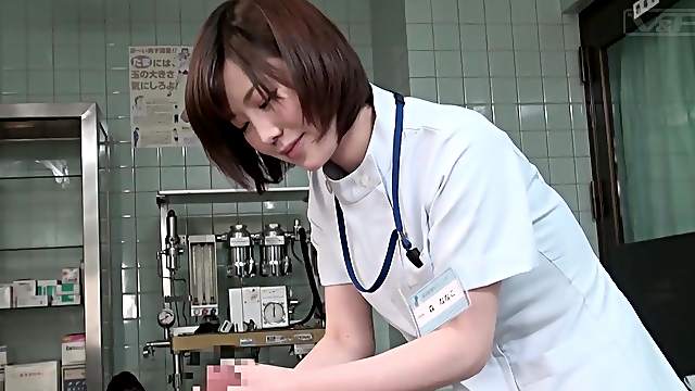 Subtitled CFNM Japanese female doctor gives patient handjob