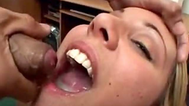 Cumshots in the mouth of a hot swallow slut