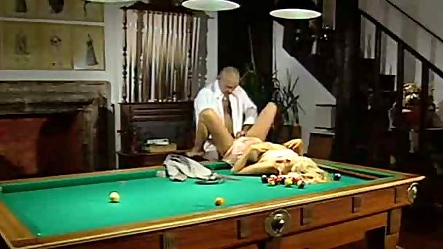 Girl watches a slut get fucked on the pool table